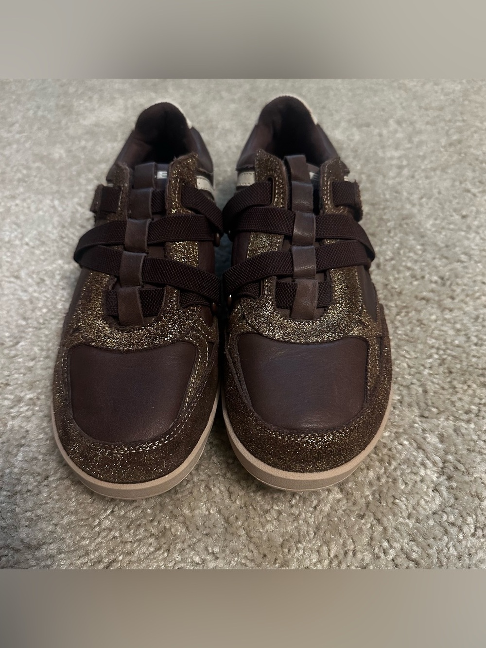 Diesel Motion Women’s Gold Sparkle Brown Leather Size 8 38.5 Shoes Sneakers - Picture 3 of 8